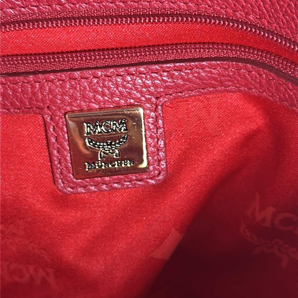 MCM Large Red Leather Studded Crossbody Tote Bag - Picture 11 of 15